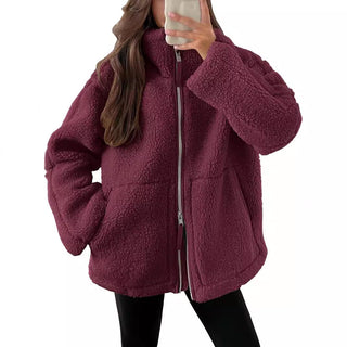 Teddyjacke - Oversized Fleecejacke mit Stehkrage für Damen