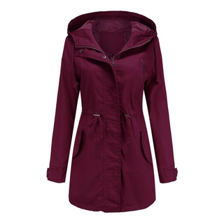 Regenjacke - Lange Wasserdichte Übergansjacke mit Kapuze für Damen