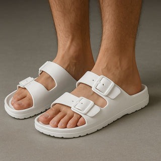 Weiße bequeme Zweiriemensandalen für Männer