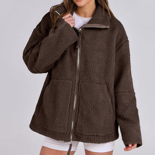 Teddyjacke - Oversized Fleecejacke mit Stehkrage für Damen