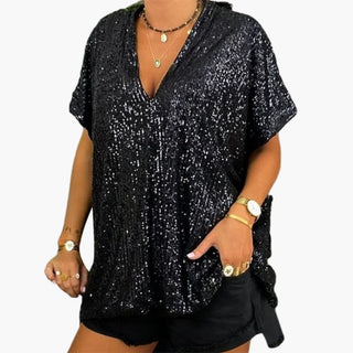 Glitzer Top - Lockere Oberteil mit mit V-Ausschnitt und Glitzernde Pailletten für Damen