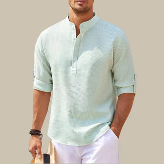 Kane Sommershirt | Premium Leinen-optik bluse mit Stehkragen und V-Ausschnitt für Herren