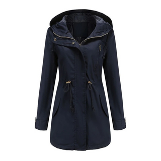 Regenjacke - Lange Wasserdichte Übergansjacke mit Kapuze für Damen