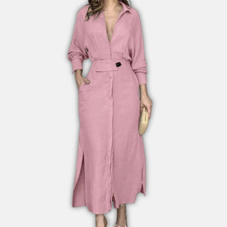 Hemdblusenkleid für Damen - Elegante Maxikleid mit Gürtel für Sommer