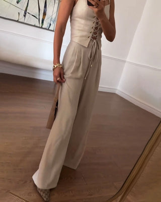 Zweiteiler für Damen - Elegante Korsett-Set Top & Palazzo Hose