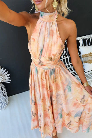 Sommerkleid für Damen - Elegantes Neckholder-Maxikleid mit Muster