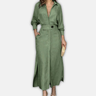 Hemdblusenkleid für Damen - Elegante Maxikleid mit Gürtel für Sommer