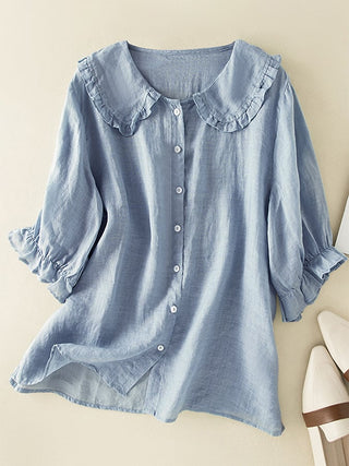 Blusenshirt für Damen - Oberteil mit Rüschenkragen für Sommer