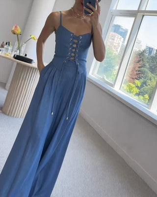 Zweiteiler für Damen - Elegante Korsett-Set Top & Palazzo Hose