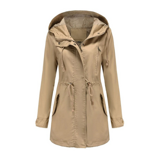 Regenjacke - Lange Wasserdichte Übergansjacke mit Kapuze für Damen