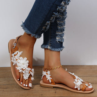 Bequeme Sandalen mit Blumen & Knöchelriemen