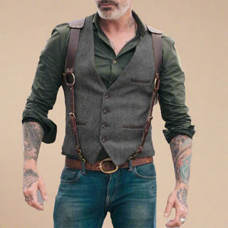 Trachtenweste für Herren - Retro ärmelloses Tweed-Gilet