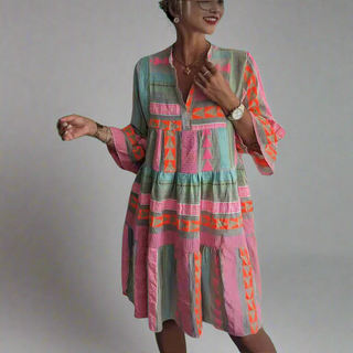 Sommerkleid für Damen - Luftiges Tunikakleid mit 3/4-Ärmeln