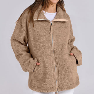 Teddyjacke - Oversized Fleecejacke mit Stehkrage für Damen
