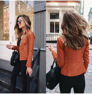 Lederjacke für Damen - Kurze Übergangsjacke aus Kunstleder