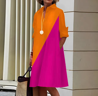 Hemdblusenkleid für Damen - Elegantes Blusenkleid mit 3/4-Ärmeln für Sommer