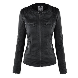 Kunstlederjacke für den Herbst - Wetterfeste Übergansjacke mit Kapuze für Damen