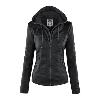 Kunstlederjacke für den Herbst - Wetterfeste Übergansjacke mit Kapuze für Damen