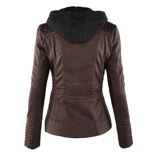 Kunstlederjacke für den Herbst - Wetterfeste Übergansjacke mit Kapuze für Damen