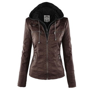 Kunstlederjacke für den Herbst - Wetterfeste Übergansjacke mit Kapuze für Damen