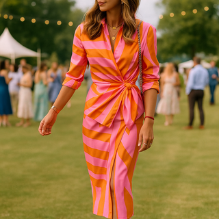 Wickelkleid für Damen - Elegantes Maxi-Sommerkleid mit Streifen