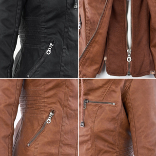 Kunstlederjacke für den Herbst - Wetterfeste Übergansjacke mit Kapuze für Damen