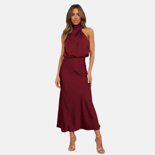 Abendkleid für Damen - Elegantes Satin Neckholder Kleid für Hochzeitsgäste