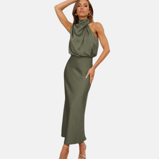 Abendkleid für Damen - Elegantes Satin Neckholder Kleid für Hochzeitsgäste