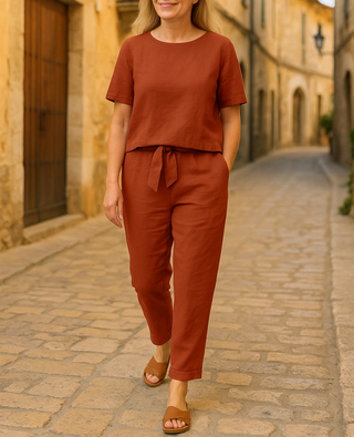 Zweiteiler für Damen - Luftiges Set mit Bluse und kurzen Hosen