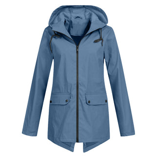 Regenjacke - Wasserdichte Lange Windbreaker mit Kapuze für Damen