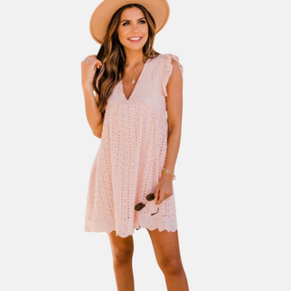 Mini Sommerkleid - Bequeme Spitzenkleid mit V-Ausschnitt