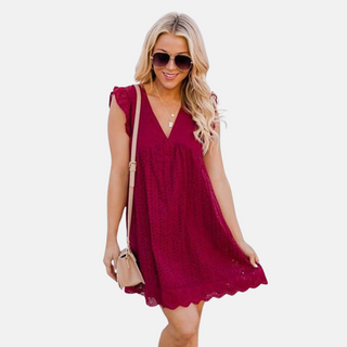 Mini Sommerkleid - Bequeme Spitzenkleid mit V-Ausschnitt