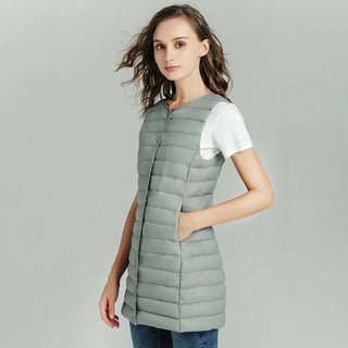 Lange Steppweste - Leichte Daunenweste für Damen