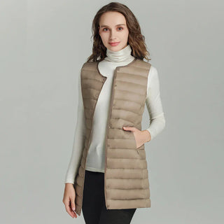 Lange Steppweste - Leichte Daunenweste für Damen