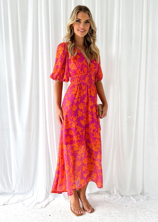 Sommerkleid für Damen - Geblümtes Midikleid mit Puffärmeln