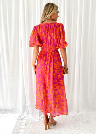 Sommerkleid für Damen - Geblümtes Midikleid mit Puffärmeln