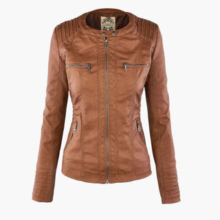 Kunstlederjacke für den Herbst - Wetterfeste Übergansjacke mit Kapuze für Damen