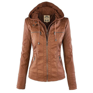Kunstlederjacke für den Herbst - Wetterfeste Übergansjacke mit Kapuze für Damen