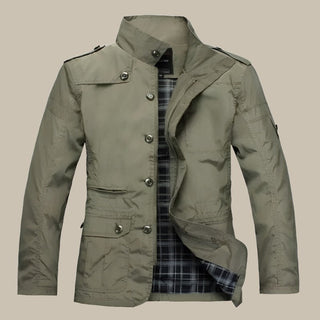 Khaki medium long lined jacket for men with collar