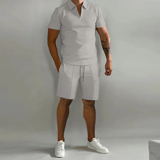 Ganti Premium | Stilvolles, luxuriöses, unifarbenes zweiteiliges Herrenset mit Poloshirt und passenden Shorts