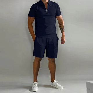 Ganti Premium | Stilvolles, luxuriöses, unifarbenes zweiteiliges Herrenset mit Poloshirt und passenden Shorts