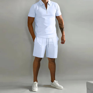 Ganti Premium | Stilvolles, luxuriöses, unifarbenes zweiteiliges Herrenset mit Poloshirt und passenden Shorts