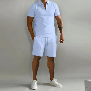 Ganti Premium | Stilvolles, luxuriöses, unifarbenes zweiteiliges Herrenset mit Poloshirt und passenden Shorts