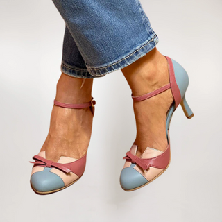 Pumps mit Schleife - Bequeme Retro Damenschuhe mit Knöchelriemen