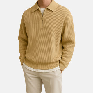 Polo Pullover - Stilvolle Oversized Zip Pullover mit Zopfmuster für Herren