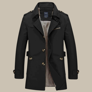 Castello Trench Coat | Stilvoller langer Herrenmantel mit Taschen und hohem Kragen