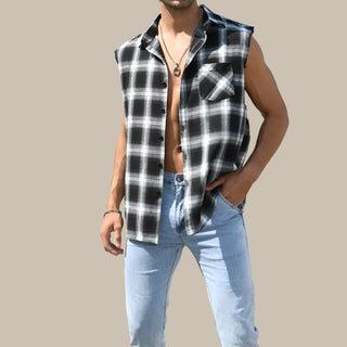 Muscle Hemd für Herren - Muscle-Fit karierte Tank-Top-Bluse für den Sommer