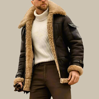 Aviator Winterjacke | Stilvolle lange Winterjacke für Herren mit Wollfutter