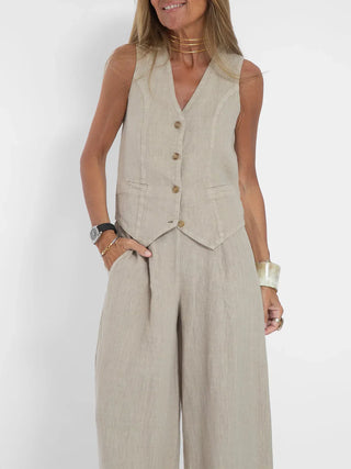Zweiteiler für Sommer - Twin Set mit Weste und Palazzo Hose für Damen