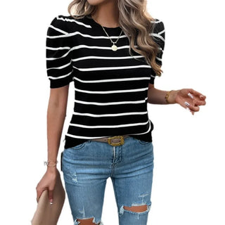Mila T-shirt - Langarmshirt mit Puffärmeln und Streifen